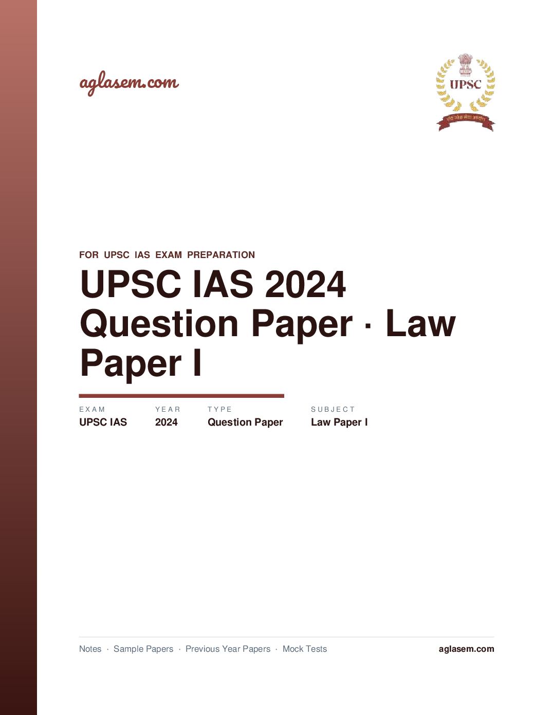 UPSC IAS 2024 Question Paper for Law Paper I - Page 1 of 7