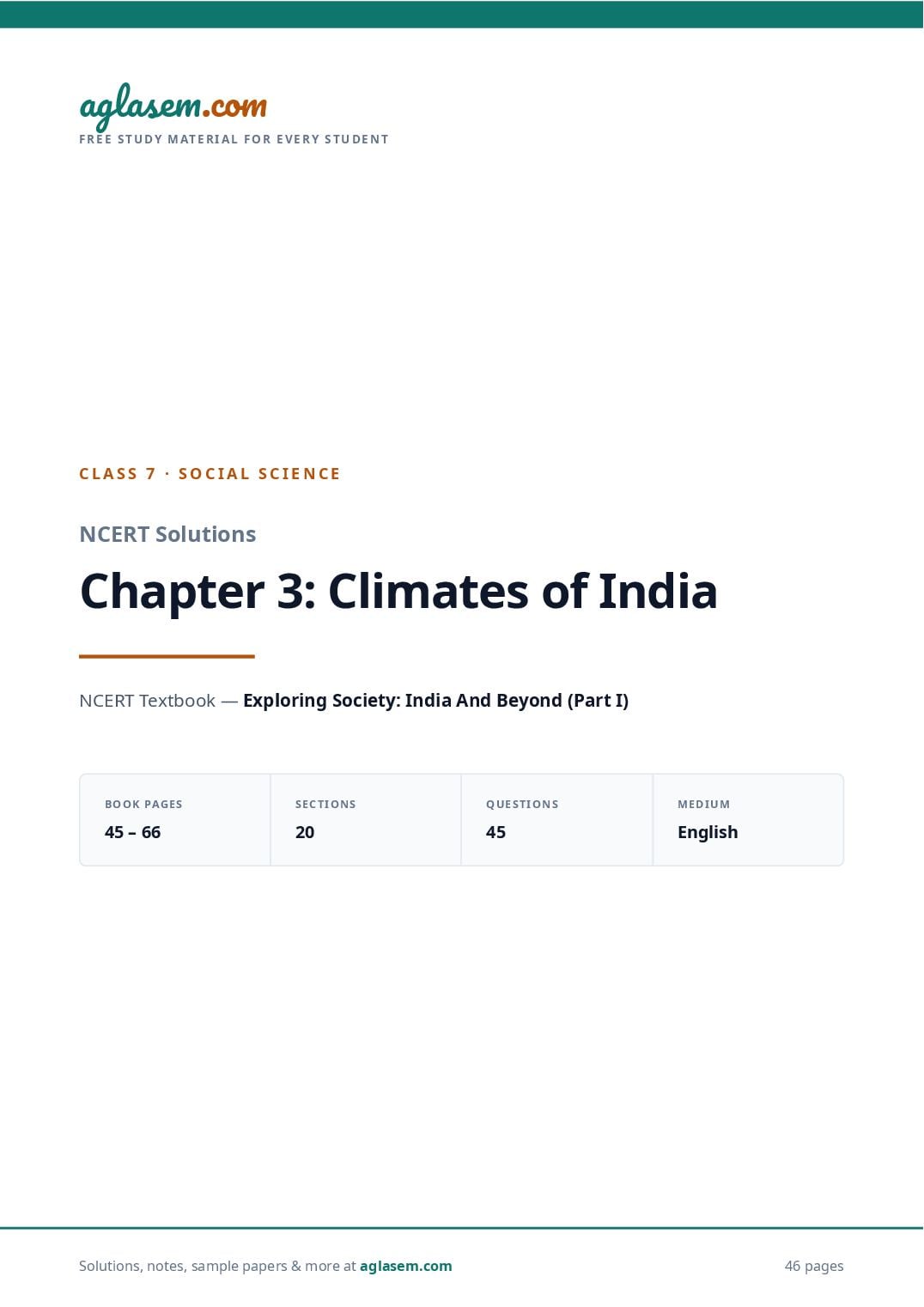 NCERT Solutions Class 7 Social Science Chapter 3 Climates of India - Page 1 of 47