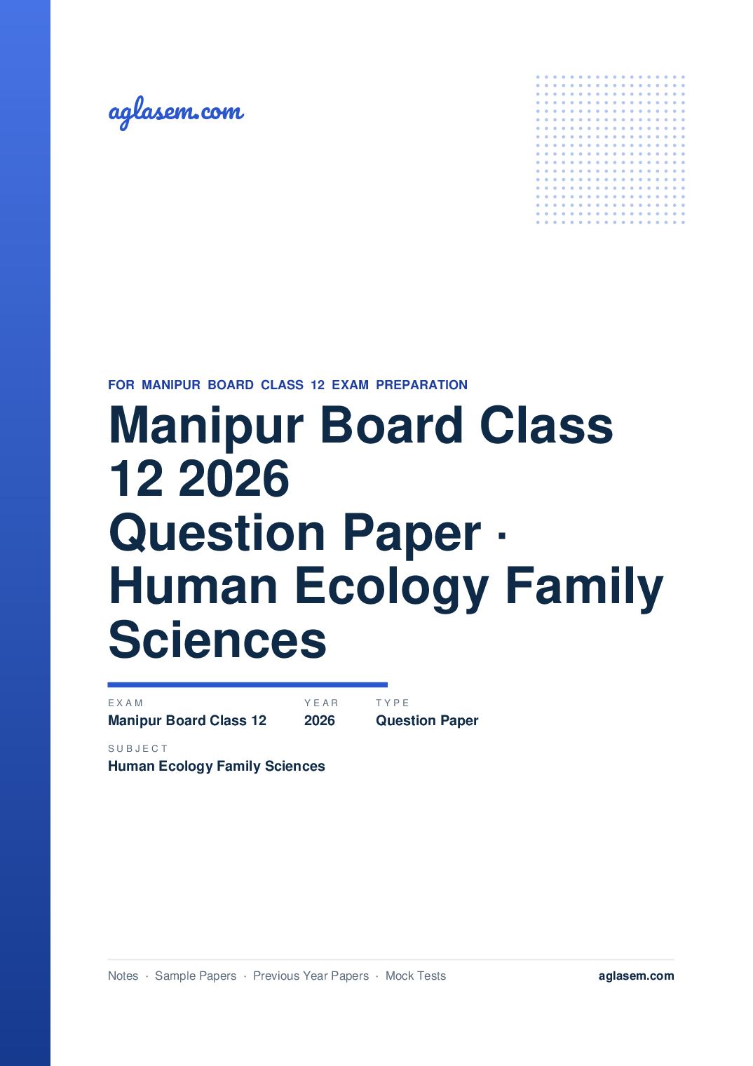 Manipur Board Class 12 Question Paper 2026 for Human Ecology and Family Sciences - Page 1 of 8