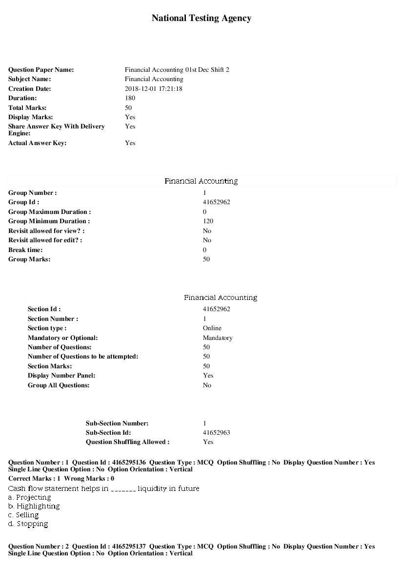 SWAYAM 2018 Question Paper Financial Accounting - Page 1 of 9