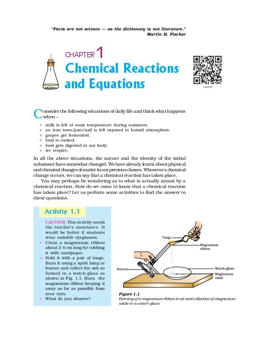 NCERT Book Class 10 Science Chapter 1 Chemical Reactions and Equations - Page 1