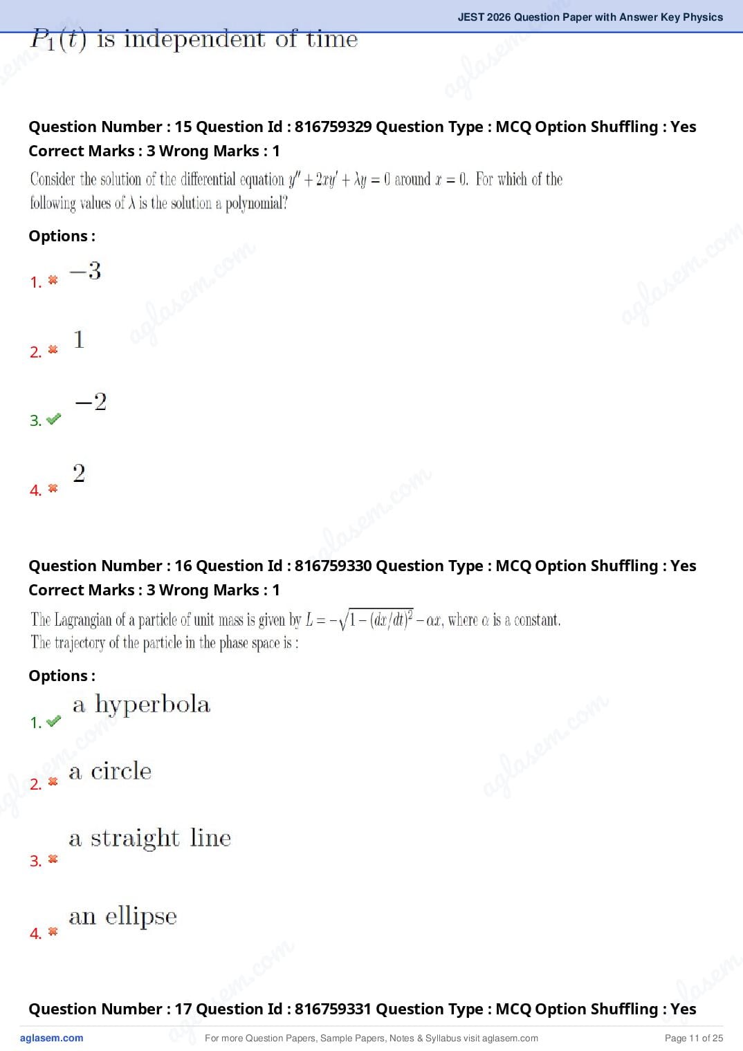 JEST 2026 Physics Question Paper PDF with Answers