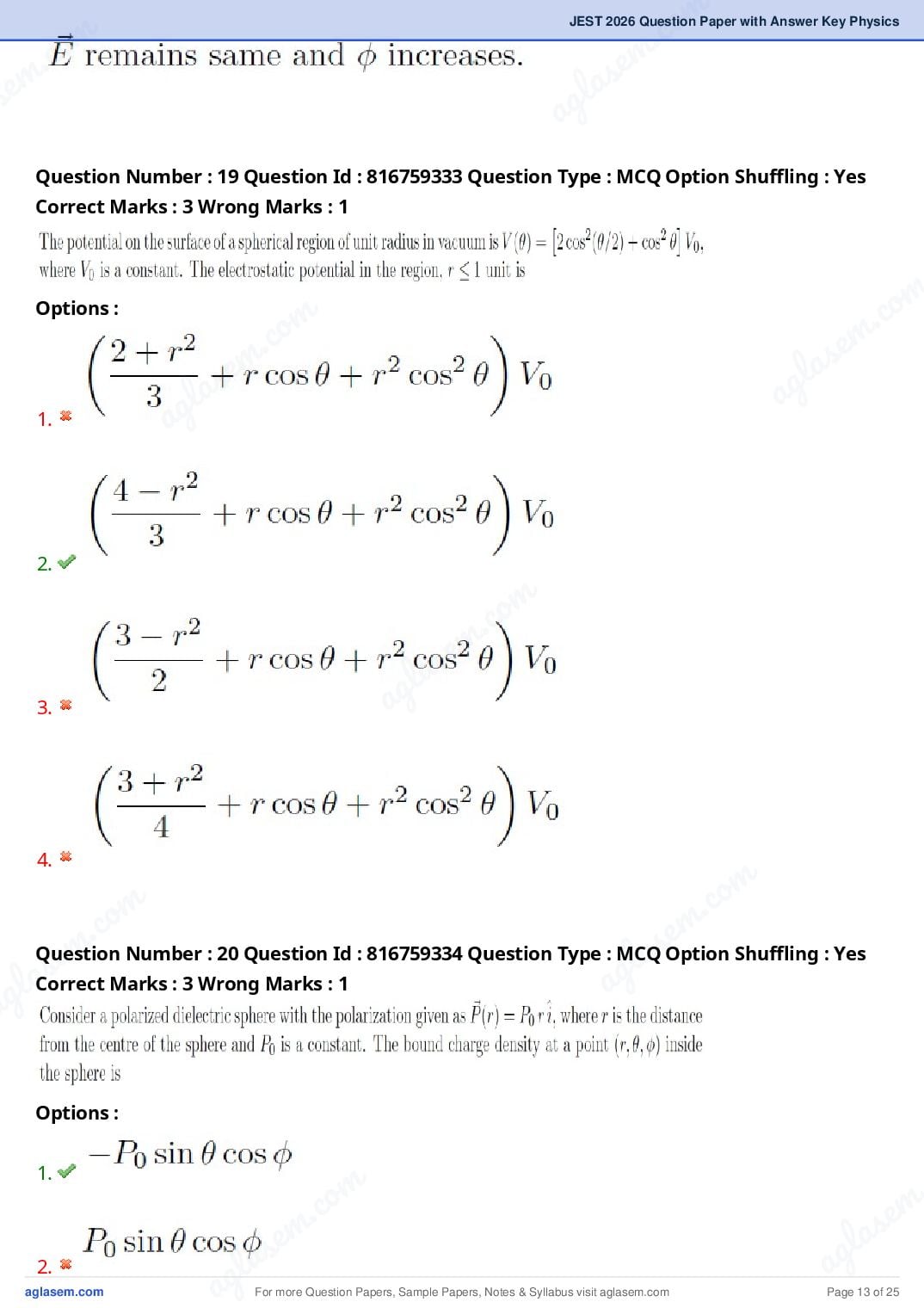 JEST 2026 Physics Question Paper PDF with Answers