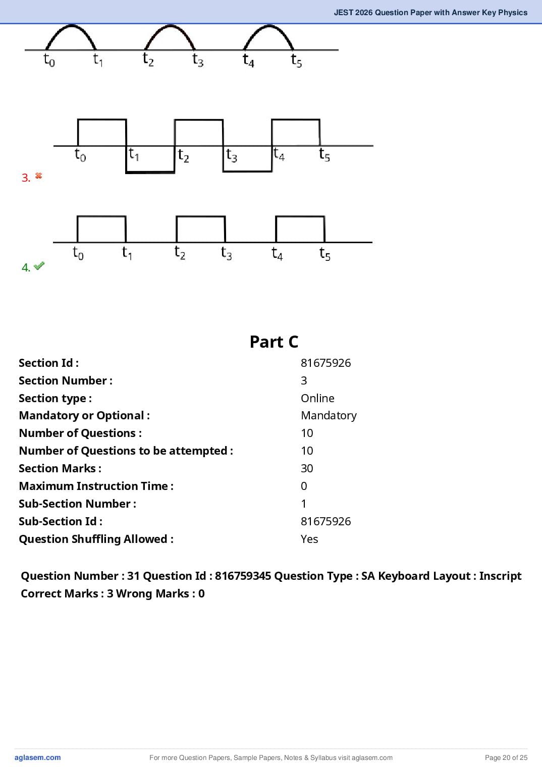 JEST 2026 Physics Question Paper PDF with Answers