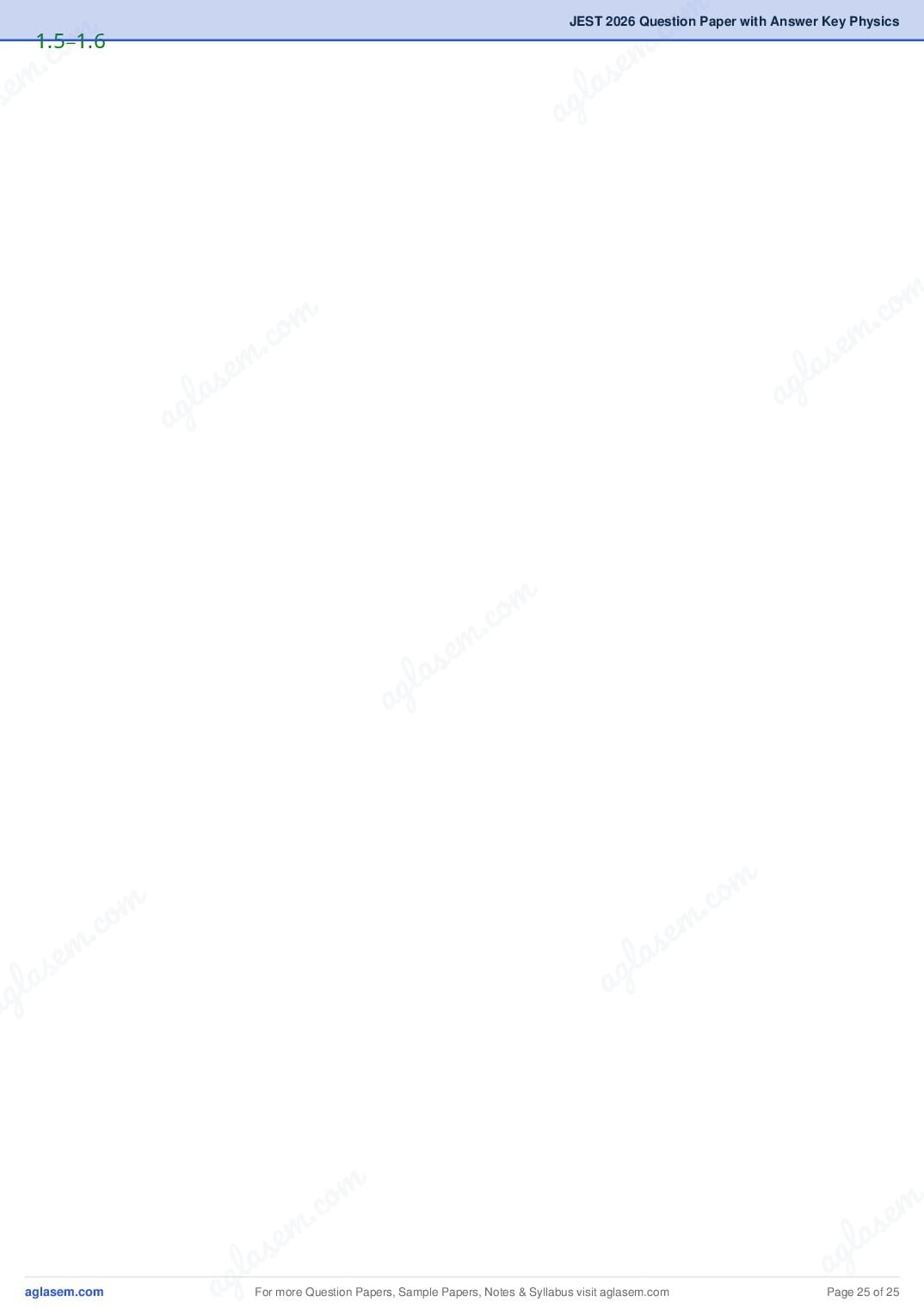 JEST 2026 Physics Question Paper PDF with Answers