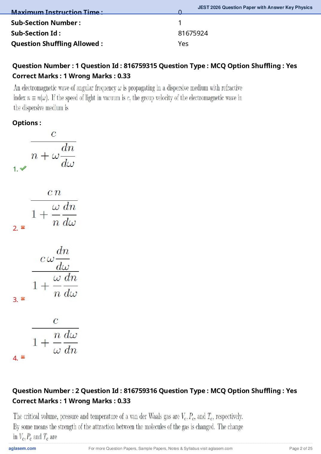 JEST 2026 Physics Question Paper PDF with Answers