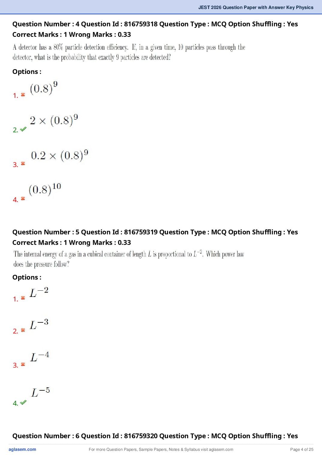 JEST 2026 Physics Question Paper PDF with Answers