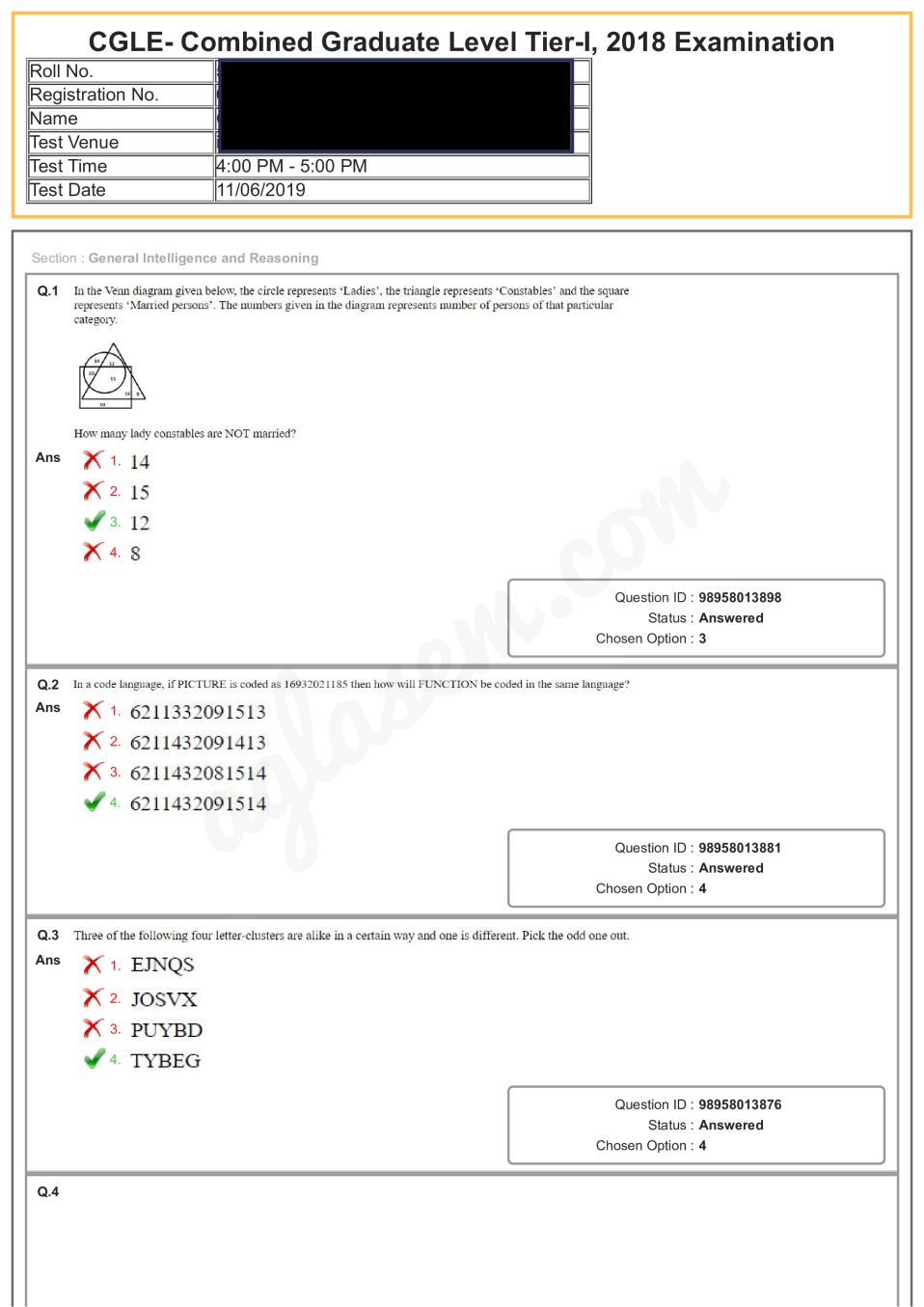 SSC CGL 2018 Question Paper Tier 1 Exam - 11 Jun 2019 Shift 3 - Page 1