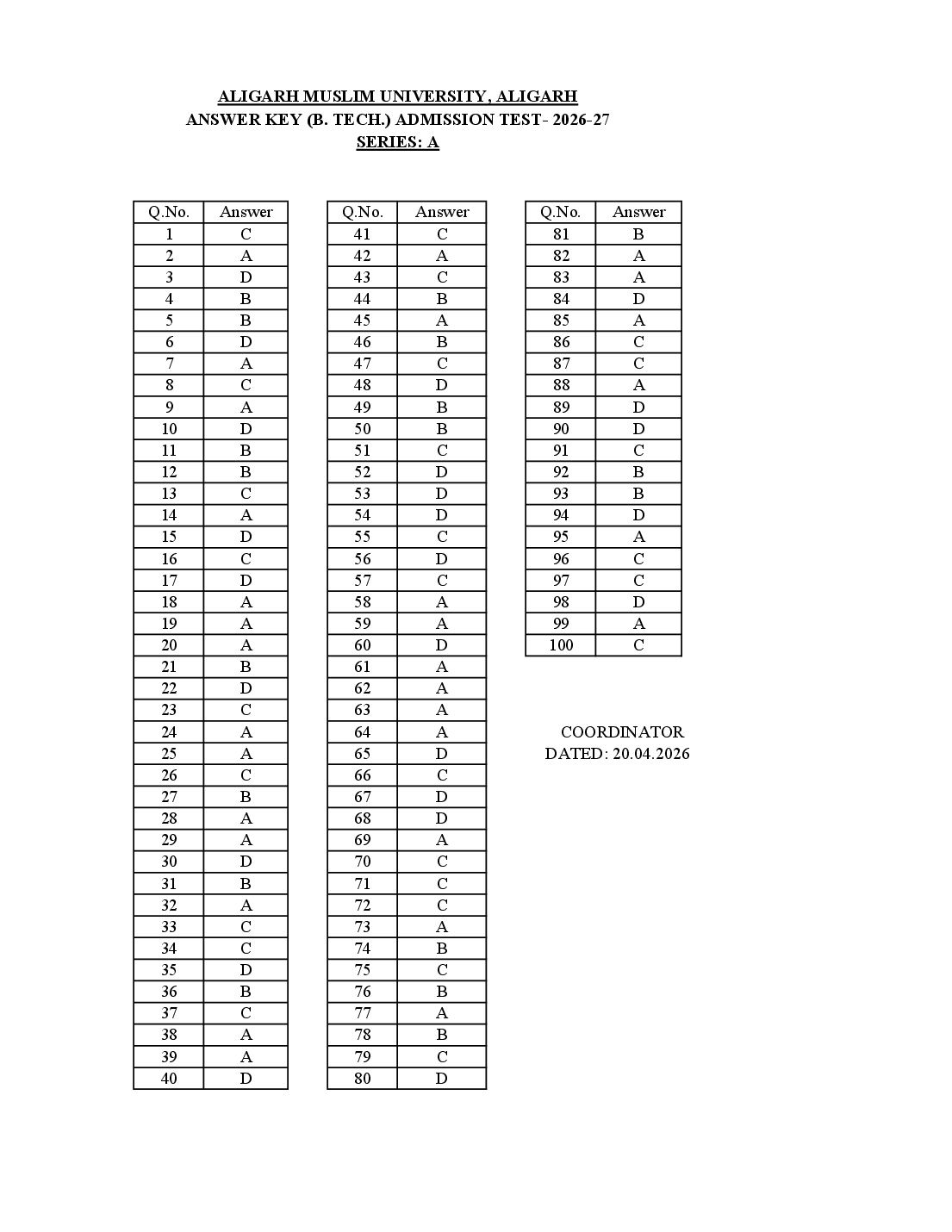 AMUEEE 2026 Answer Key - Page 1 of 4