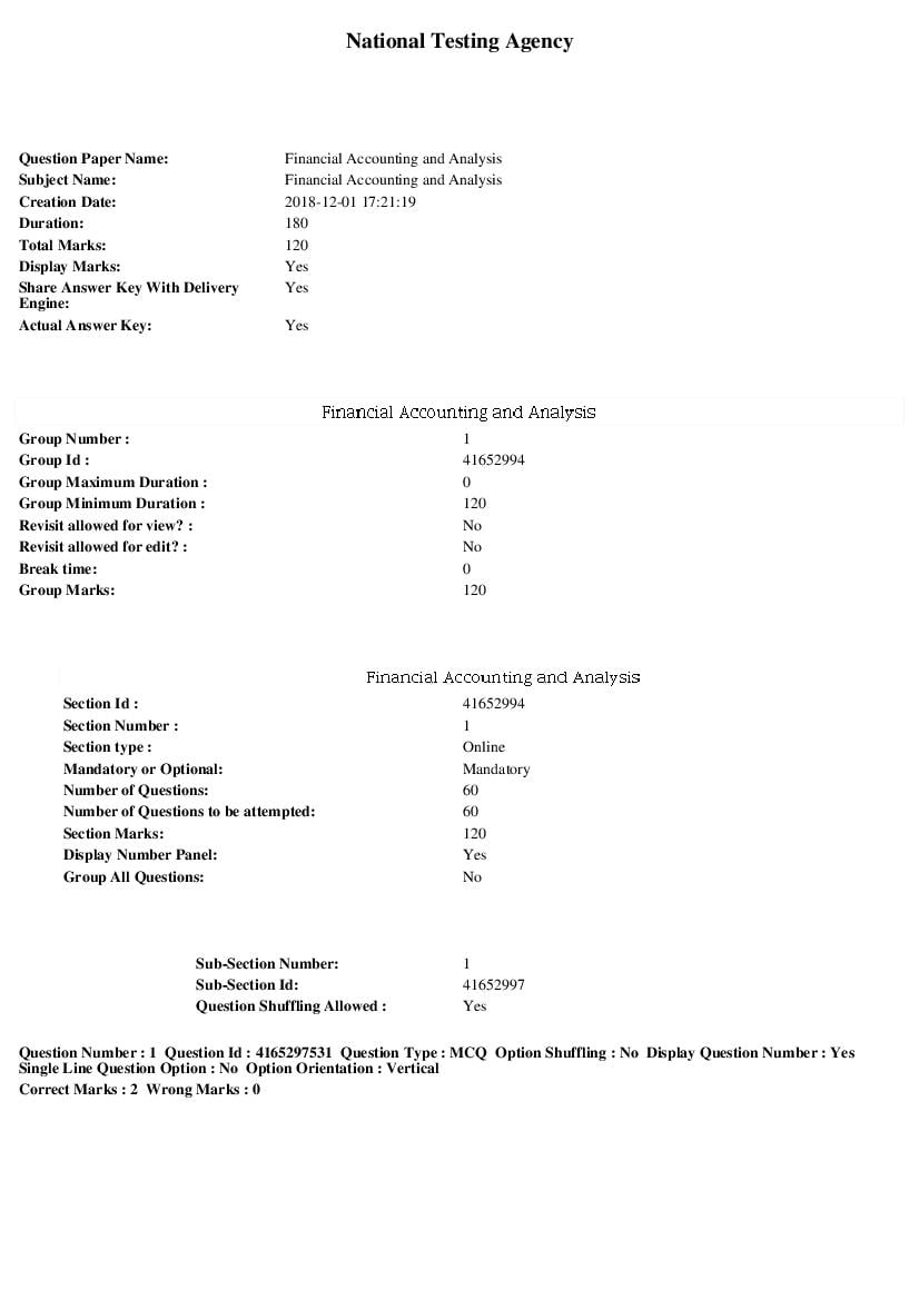 SWAYAM 2018 Question Paper Financial Accounting and Analysis - Page 1 of 12