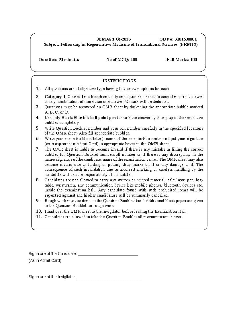 JEMAS PG 2023 Question Paper FRMTS - Page 1