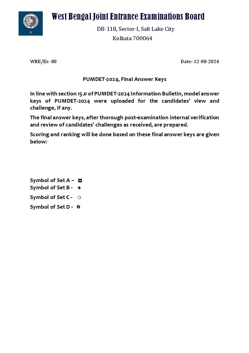 PUMDET 2024 Answer Key - Page 1