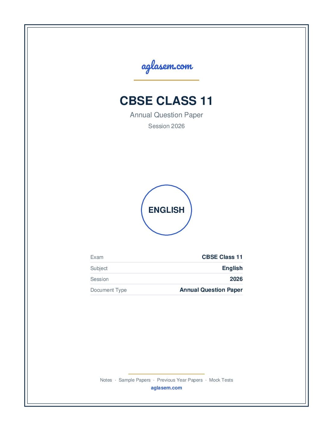 Class 11 Question Paper 2026 English - Page 1 of 20