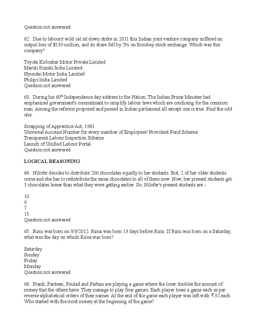 TISSNET 2016 Question Paper PDF (9 January 2016 Test)