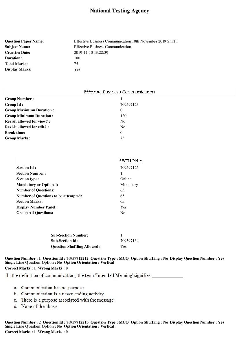SWAYAM 2019 Question Paper Effective Business Communication - Page 1 of 16