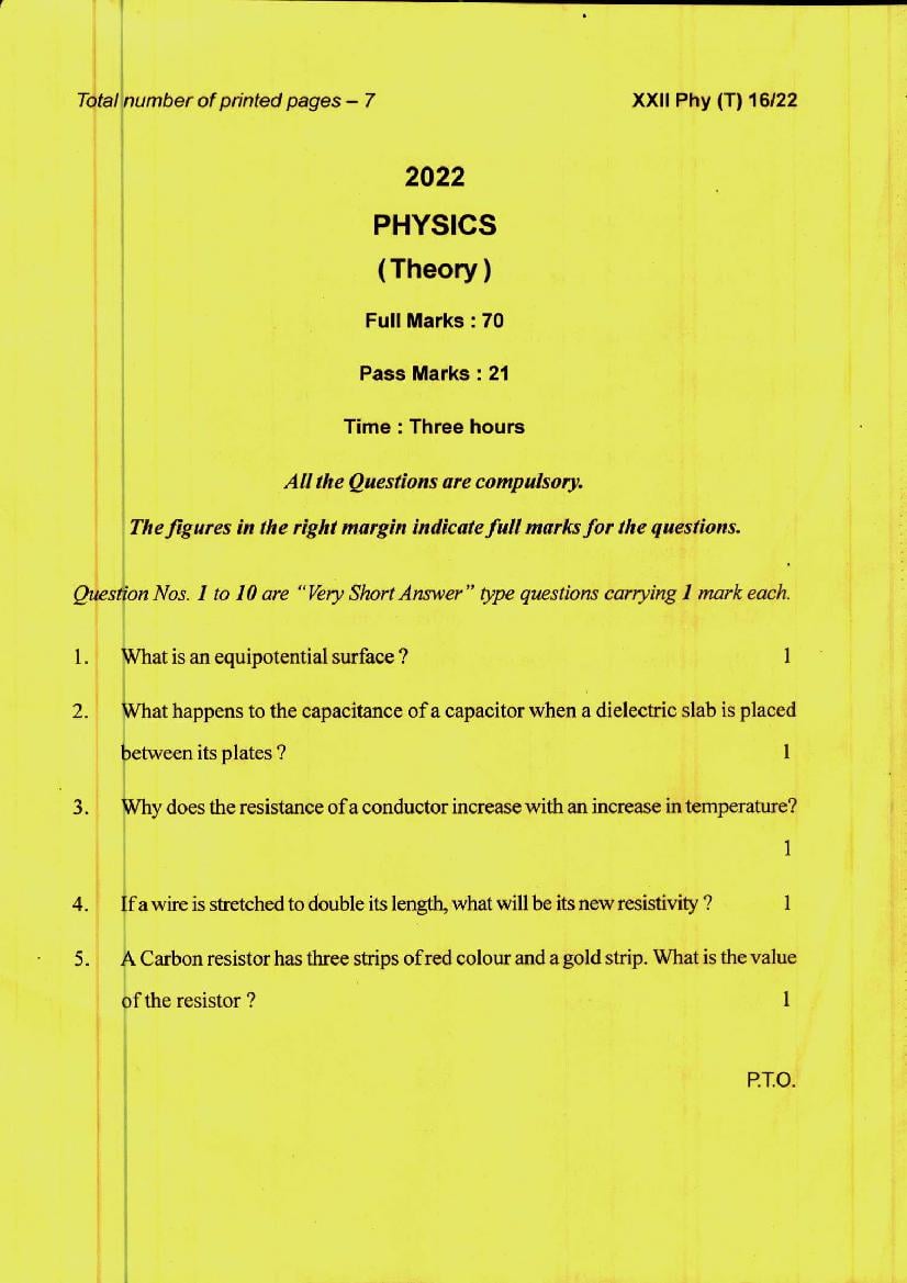 Manipur Board Class 12 Question Paper 2022 for Physics - Page 1