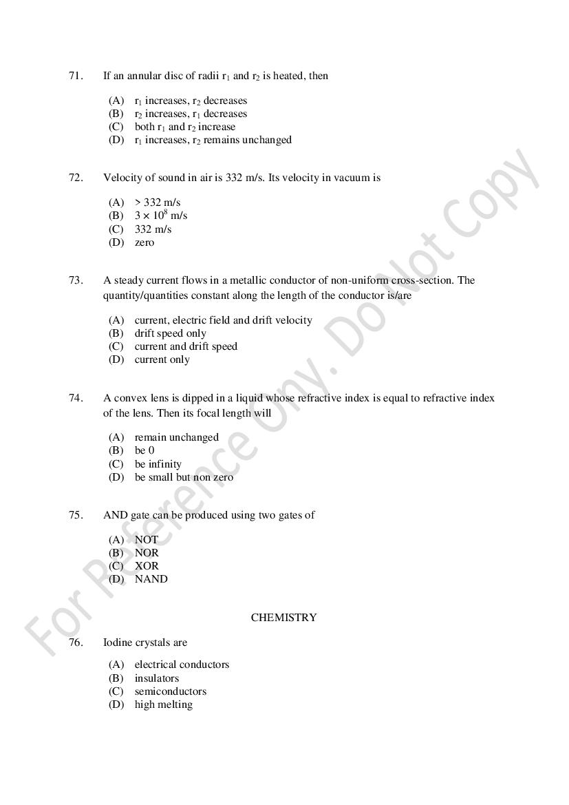CUSAT CAT 2021 Question Papers PDF (B.Tech Shifts 1 to 3, 35 Papers)