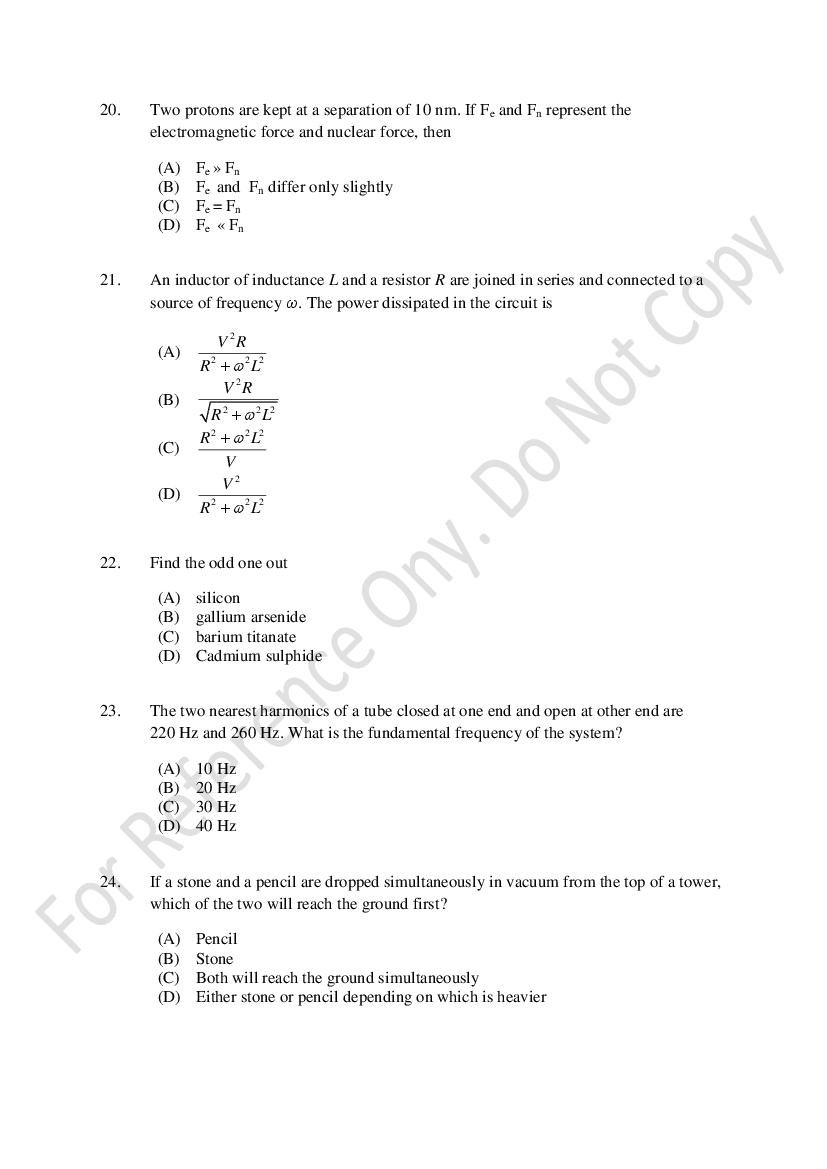 CUSAT CAT 2021 Question Papers PDF (B.Tech Shifts 1 to 3, 35 Papers)