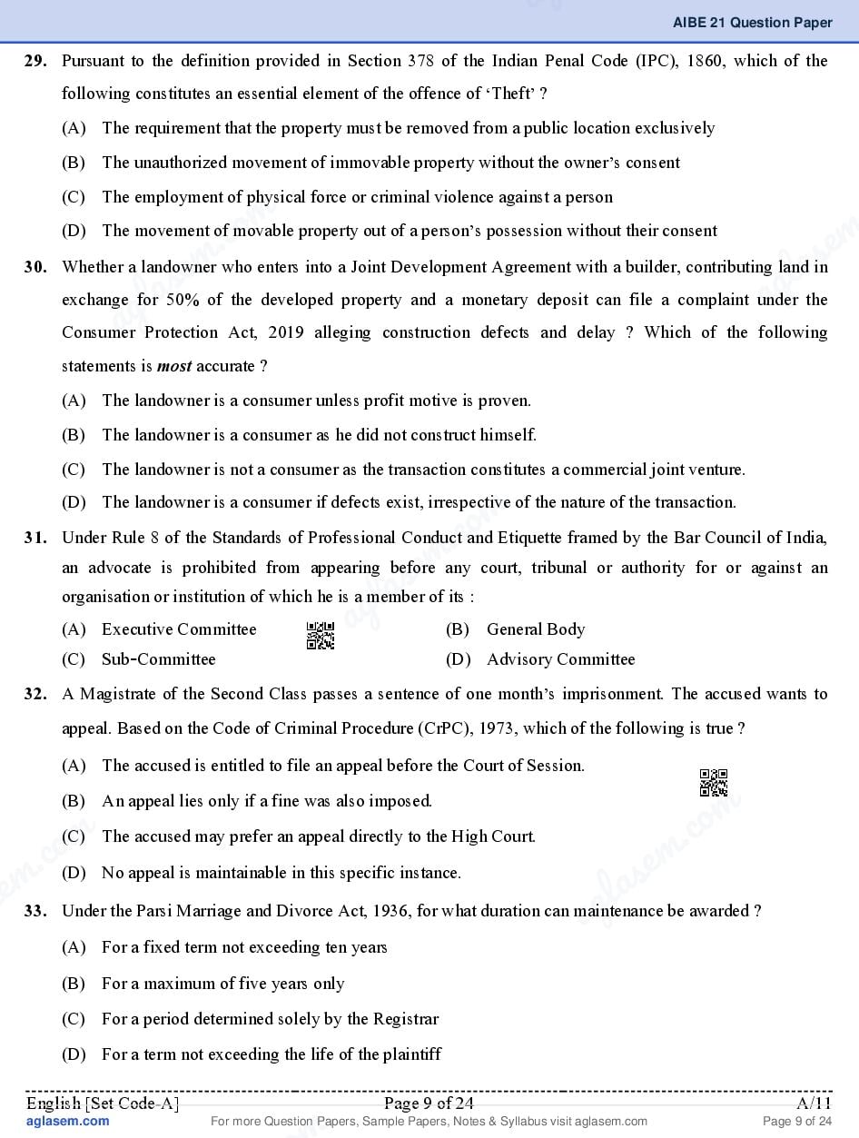 AIBE XXI (21) 2026 Question Paper PDF with Final Answer Key