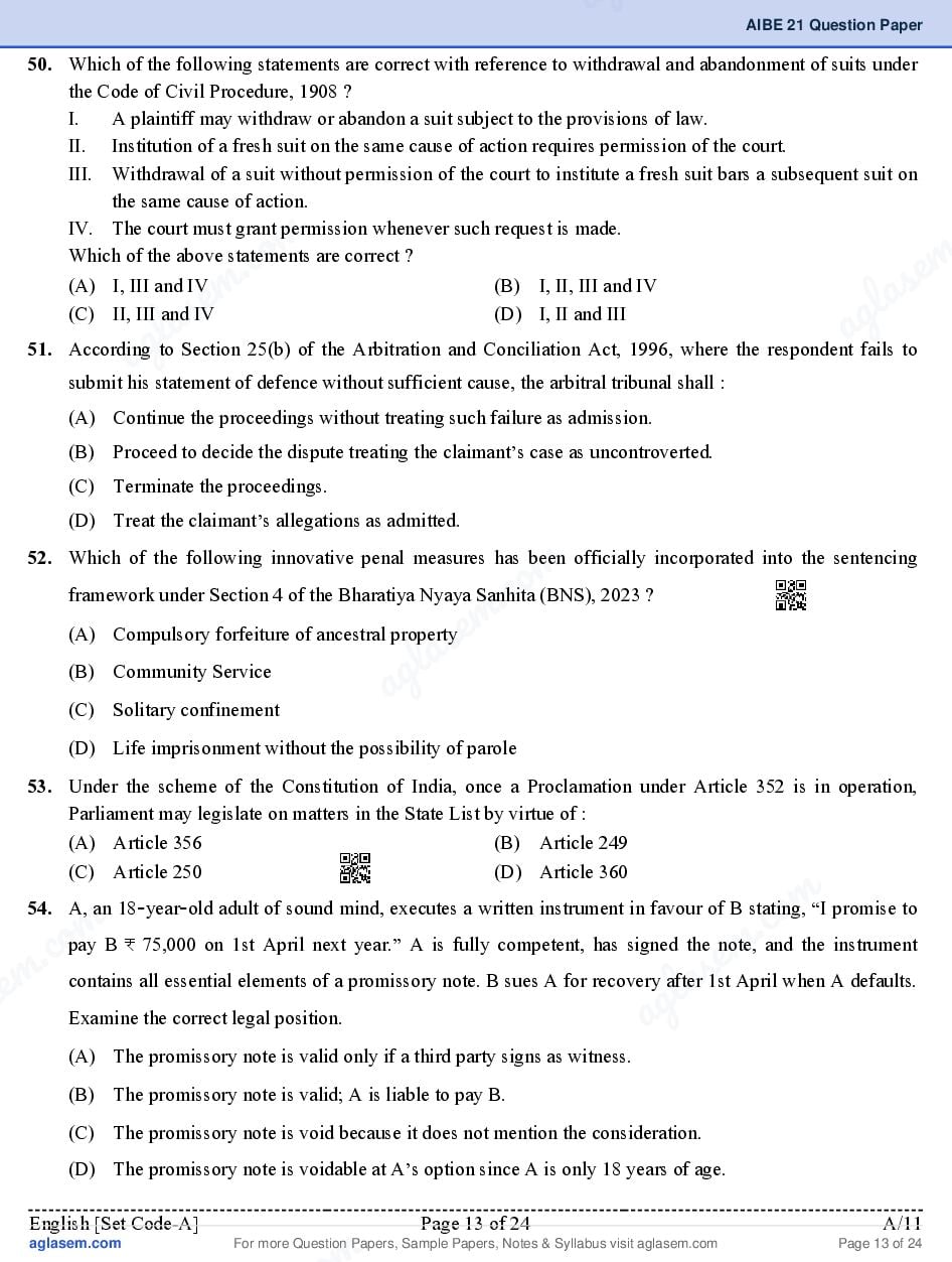 AIBE XXI (21) 2026 Question Paper PDF with Final Answer Key