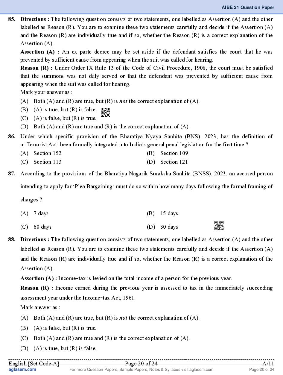 AIBE XXI (21) 2026 Question Paper PDF with Final Answer Key