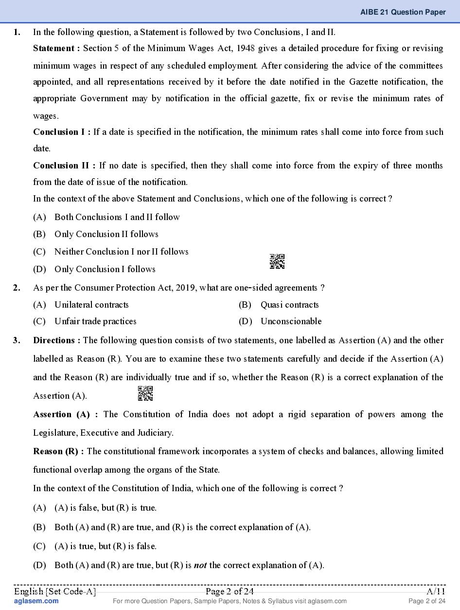 AIBE XXI (21) 2026 Question Paper PDF with Final Answer Key