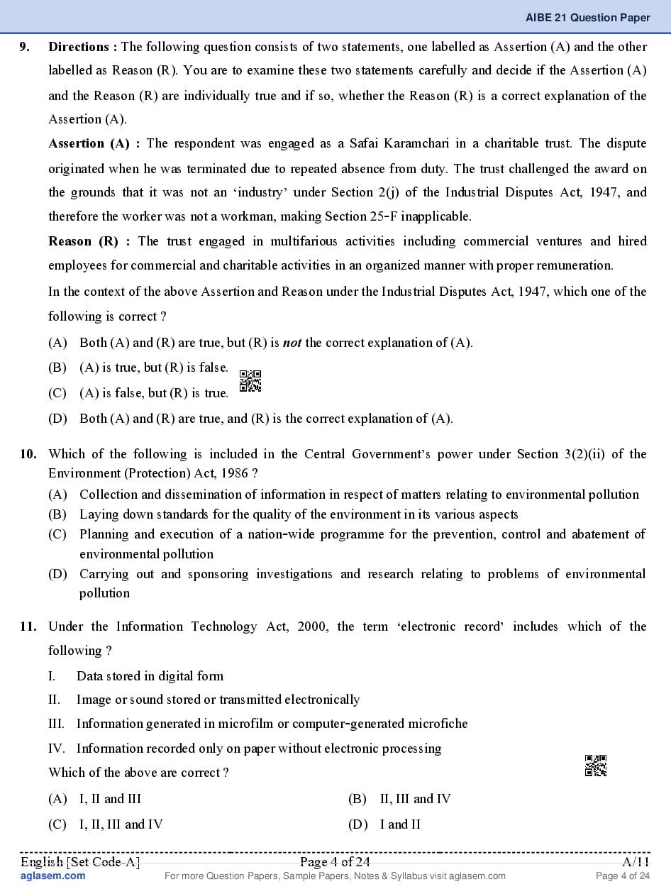 AIBE XXI (21) 2026 Question Paper PDF with Final Answer Key