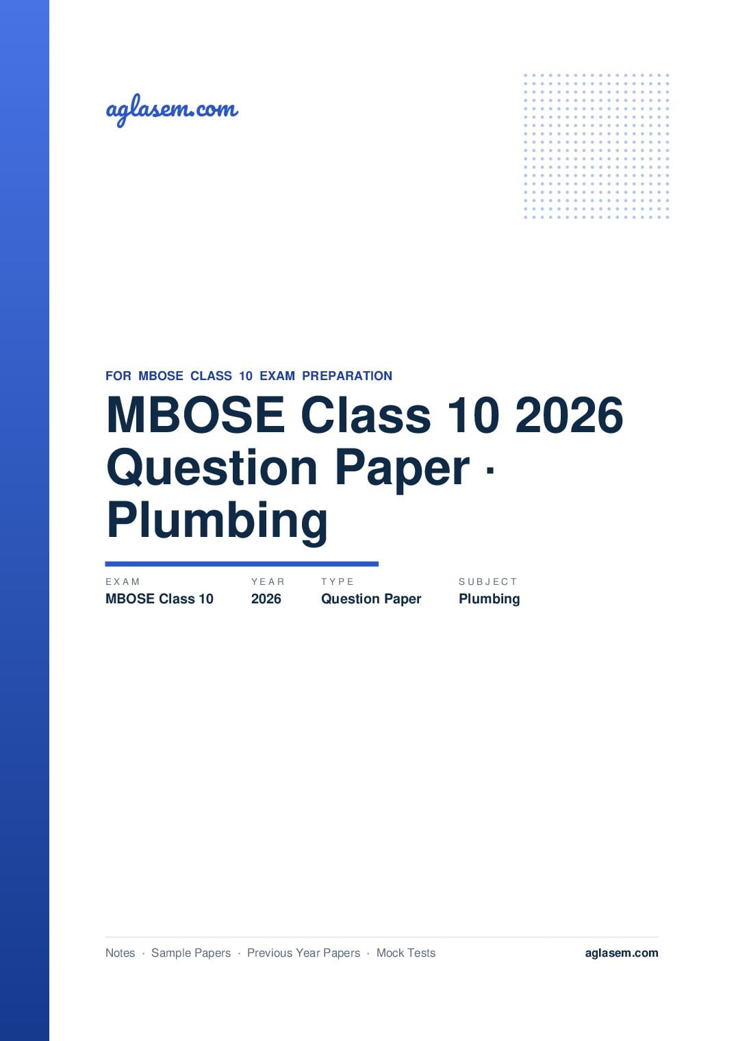 MBOSE Class 10 Question Paper 2026 for Plumbing - Page 1 of 6