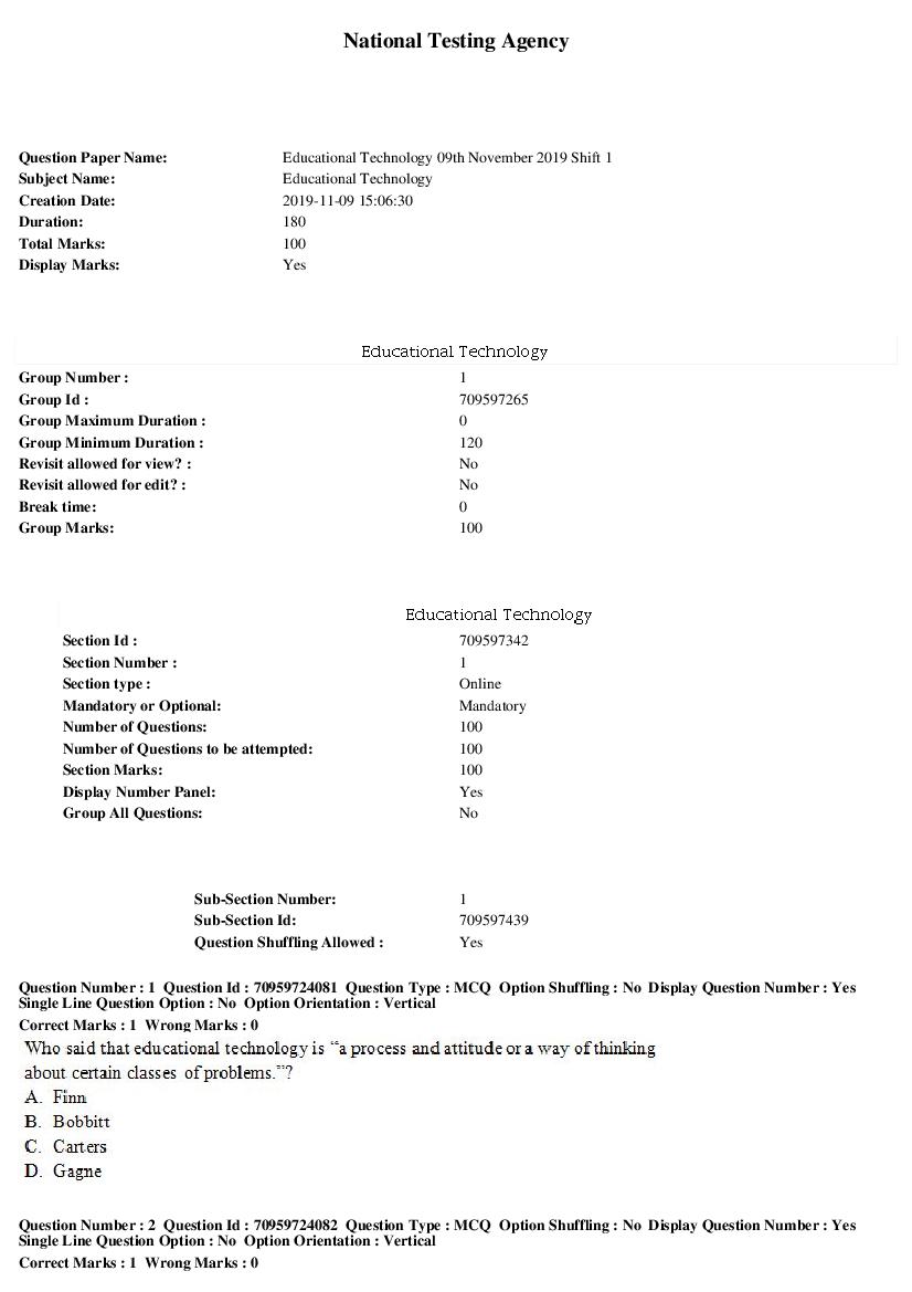 SWAYAM 2019 Question Paper Educational Technology - Page 1 of 19