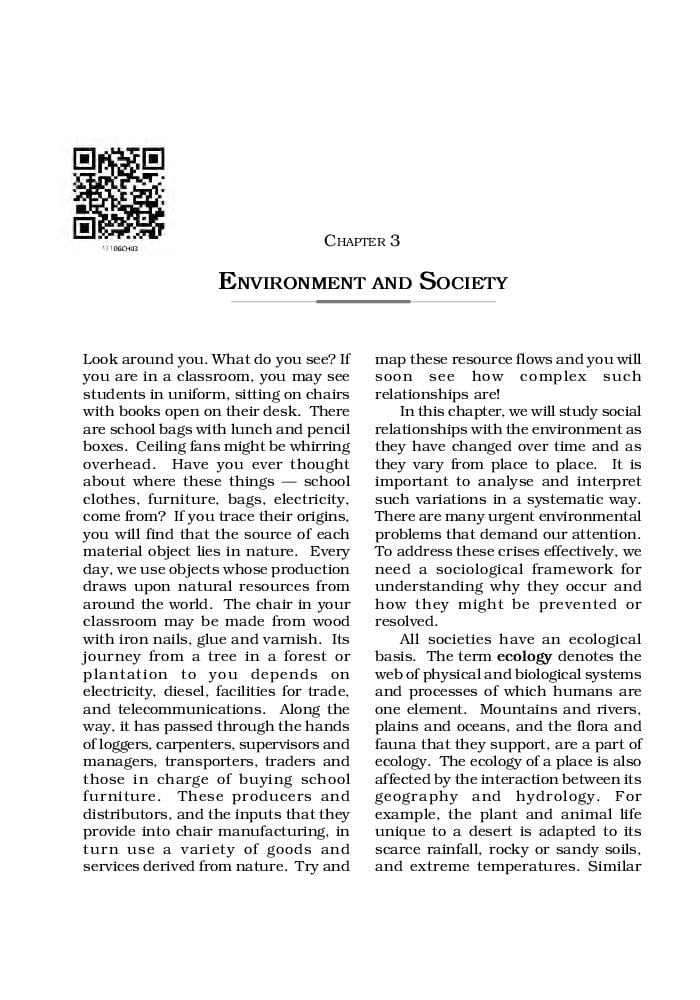 NCERT Book Class 11 Sociology (Understanding Society) Chapter 3 Environment and Society - Page 1