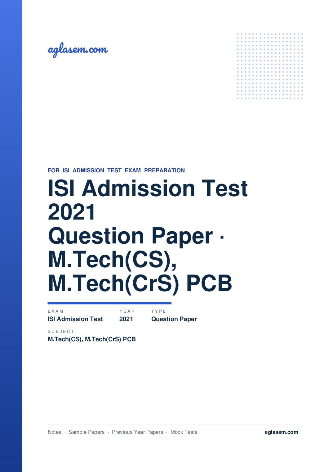 ISI Admission Test 2021 Question Paper M.Tech(CS), M.Tech(CrS) PCB - Page 1 of 10