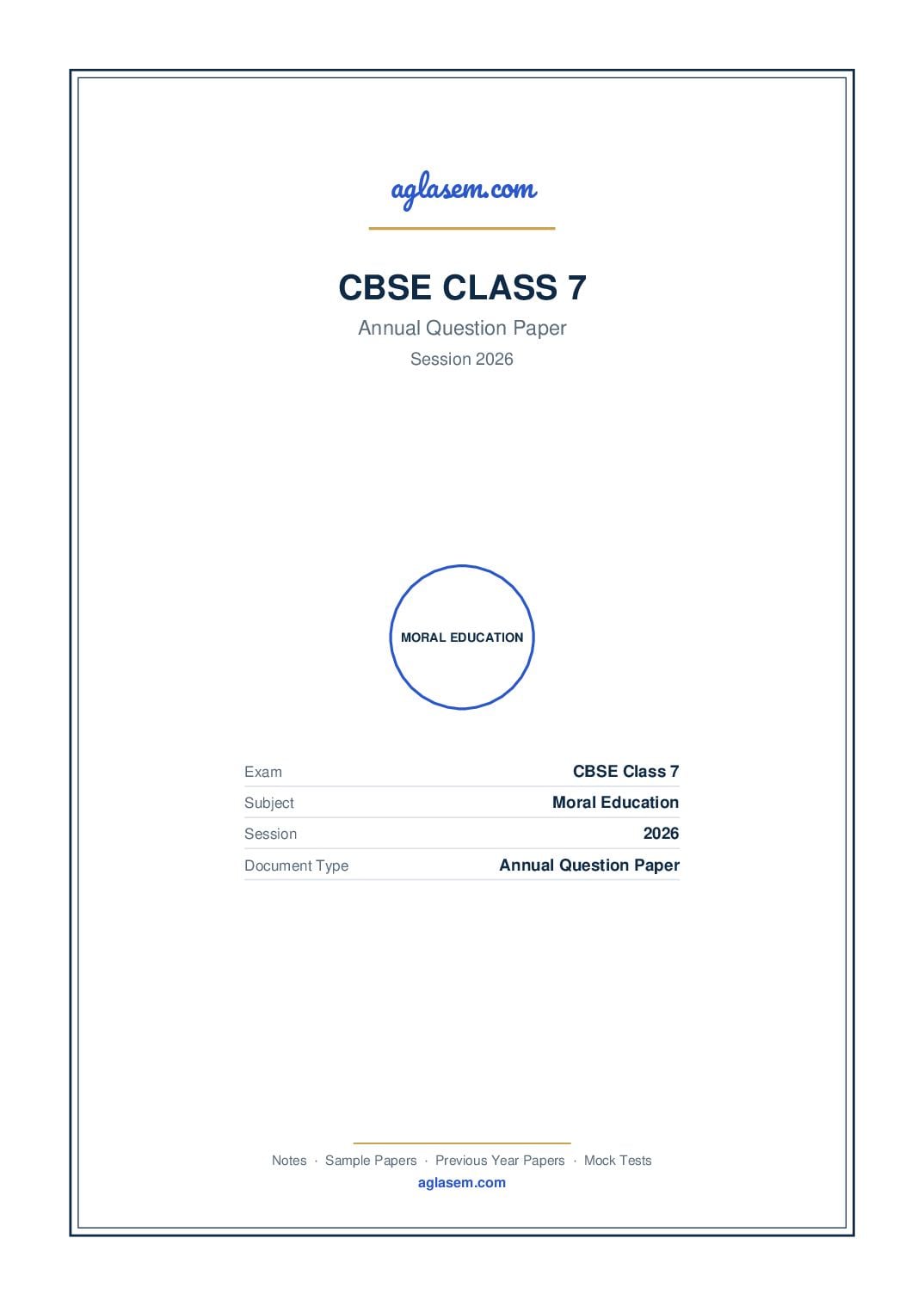 Class 7 Question Paper 2026 Moral Education - Page 1 of 5