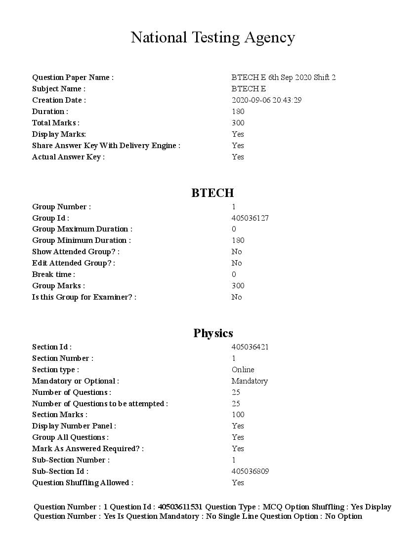 JEE Main 2020 Question Paper 06 Sep Shift 2 B.Tech - Page 1 of 84