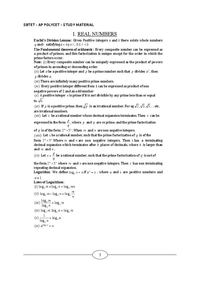 AP POLYCET Study Material for Maths - Page 1
