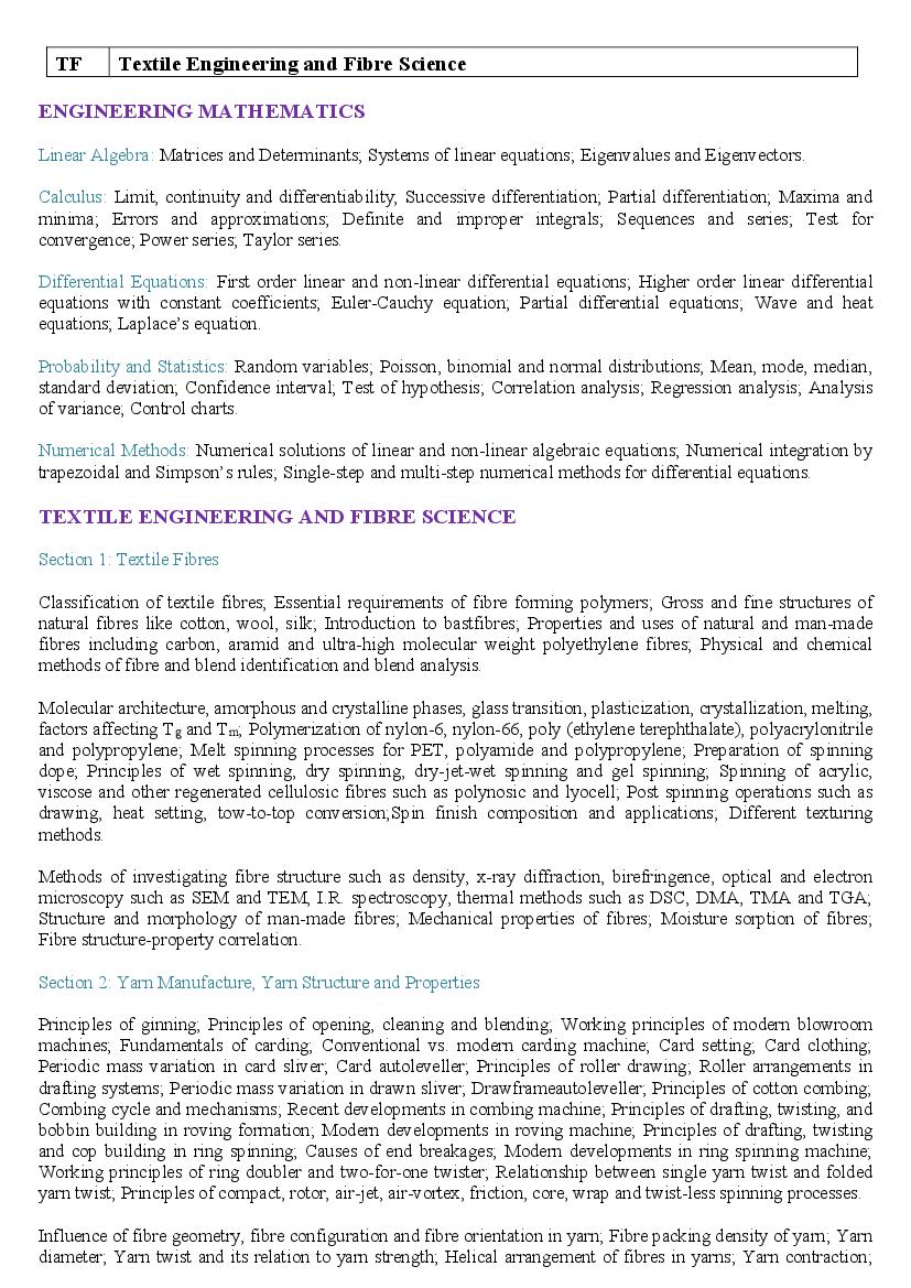 GATE 2021 Syllabus for Textiles Engineering and Fibre Science (TF) - Page 1
