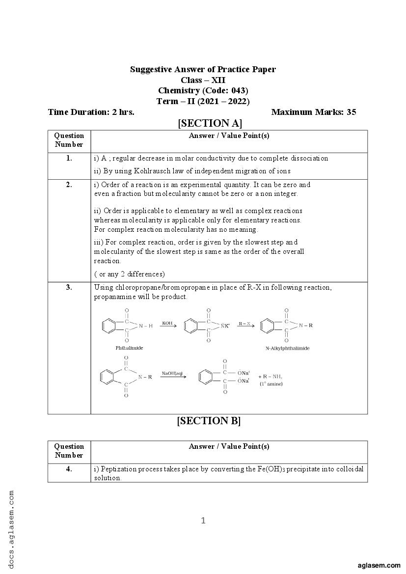 Class 12 Sample Paper 2022 Solution Chemistry Term 2 - Page 1