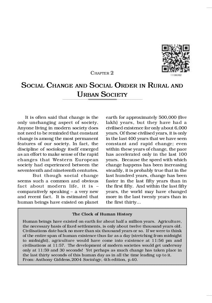 NCERT Book Class 11 Sociology (Understanding Society) Chapter 2 Social Change and Social Order in Rural and Urban Society - Page 1