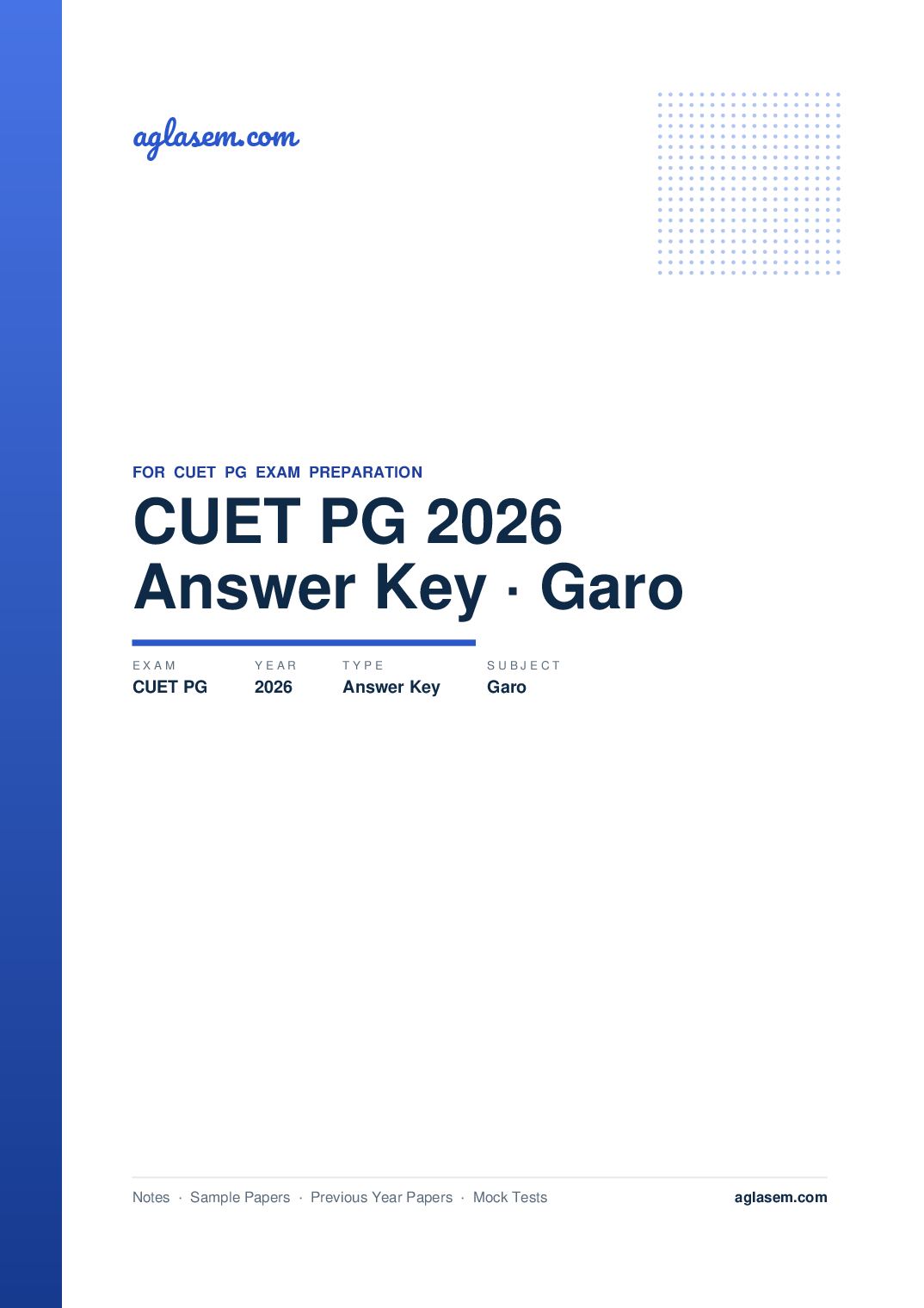 CUET PG 2026 Answer Key Garo - Page 1 of 2