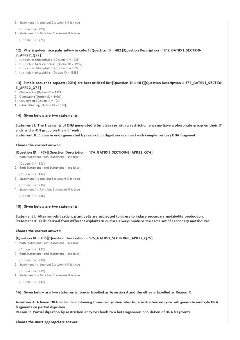 GAT-B / BET 2022 Question Paper PDF (GAT-B and BET, 23 April)