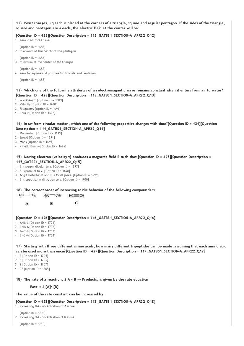 GAT-B / BET 2022 Question Paper PDF (GAT-B and BET, 23 April)