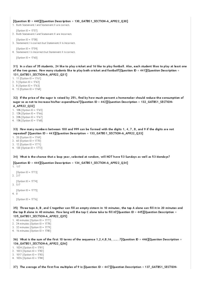 GAT-B / BET 2022 Question Paper PDF (GAT-B and BET, 23 April)