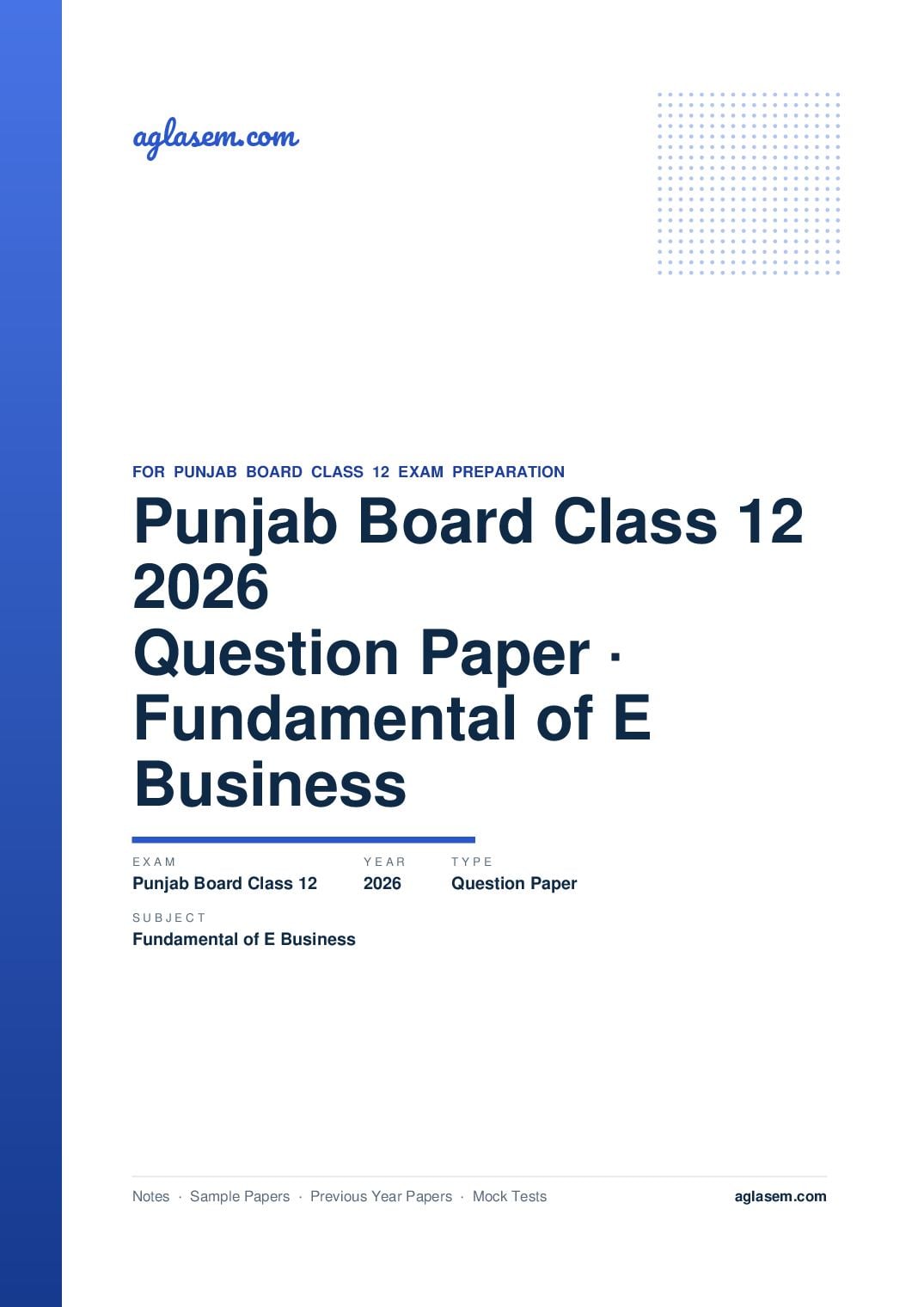 Punjab Board Class 12 Question Paper 2026 Fundamental of E-Business - Page 1 of 16