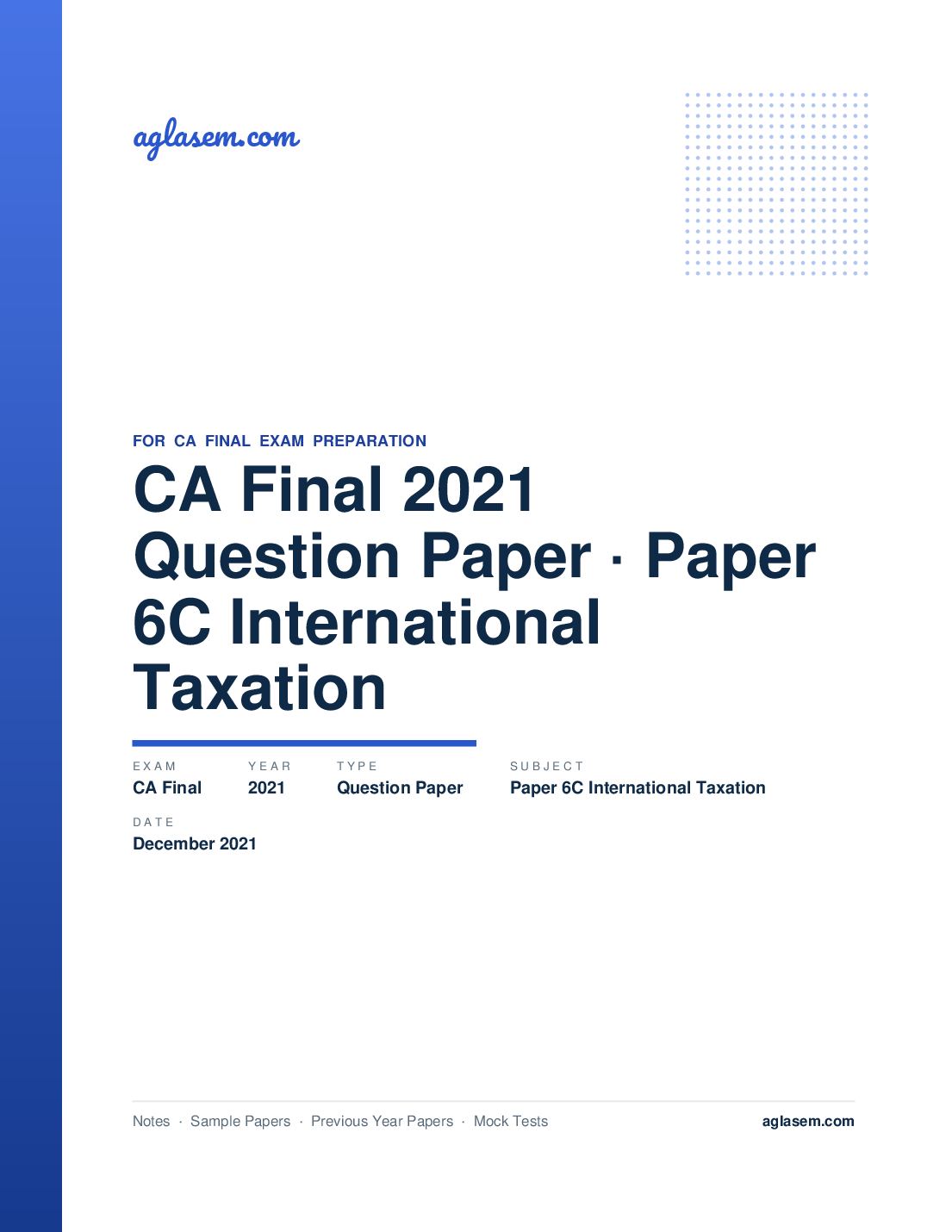 CA Final December 2021 Question Paper Paper 6C International Taxation - Page 1 of 32
