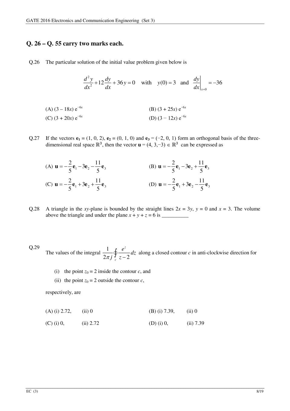 GATE 2016 Question Paper PDF with Answers (EC Set 3)