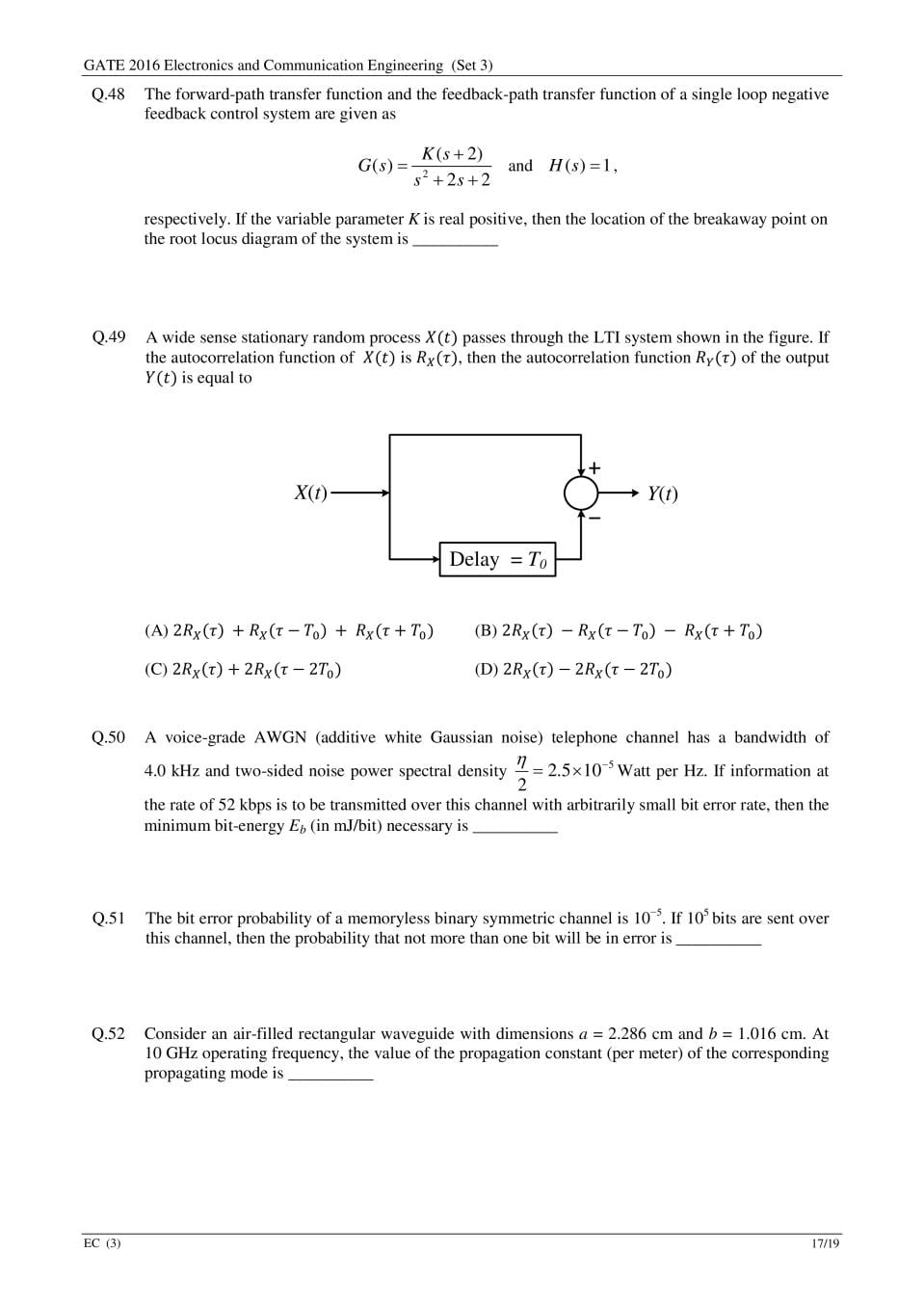GATE 2016 Question Paper PDF with Answers (EC Set 3)