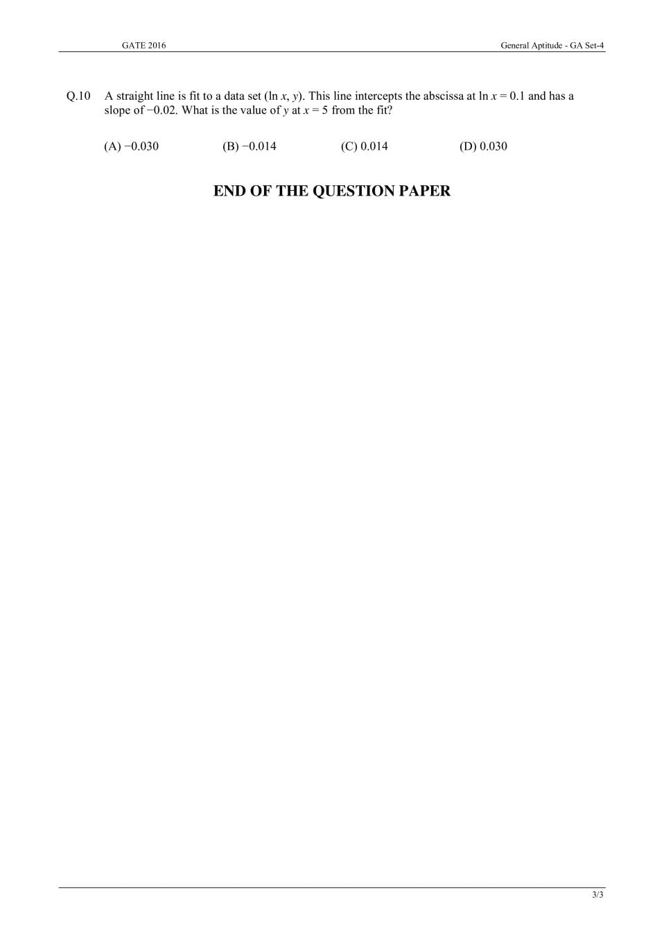 GATE 2016 Question Paper PDF with Answers (EC Set 3)