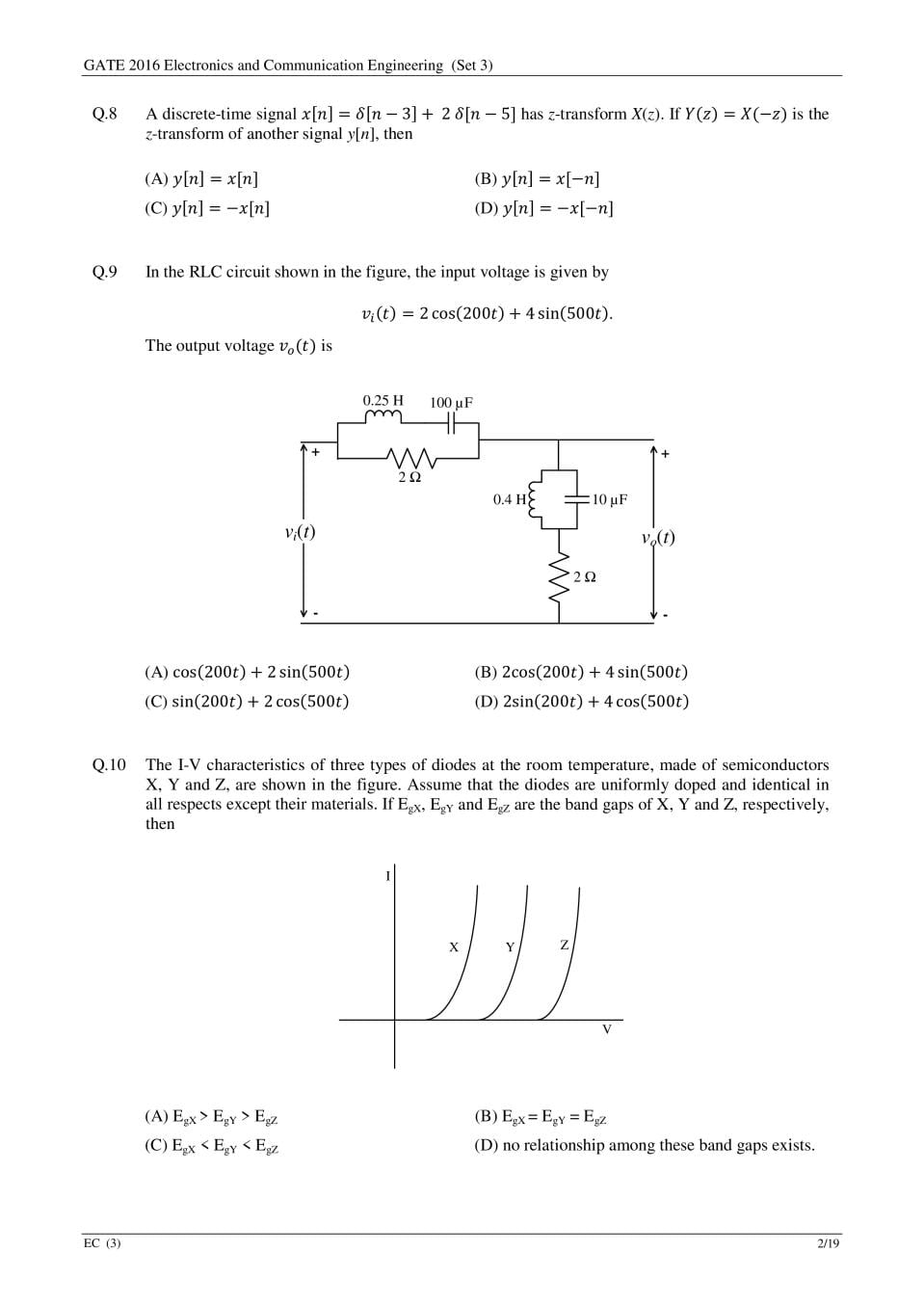 GATE 2016 Question Paper PDF with Answers (EC Set 3)