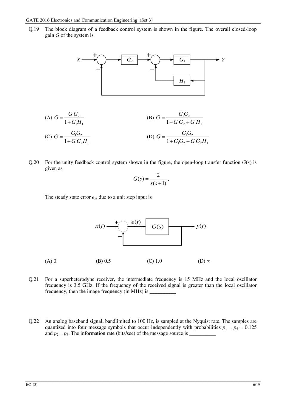 GATE 2016 Question Paper PDF with Answers (EC Set 3)