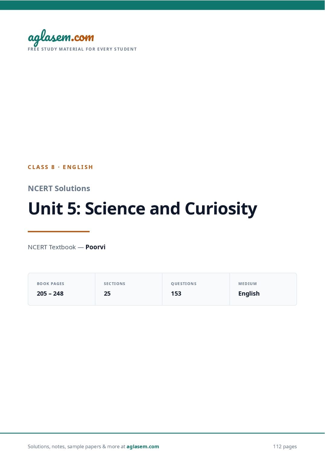 NCERT Solutions Class 8 English Unit 5 Science and Curiosity - Page 1 of 113