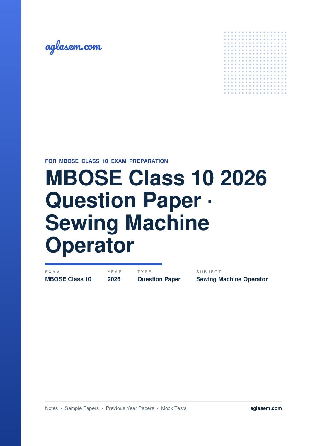 MBOSE Class 10 Question Paper 2026 for Sewing Machine Operator - Page 1 of 6